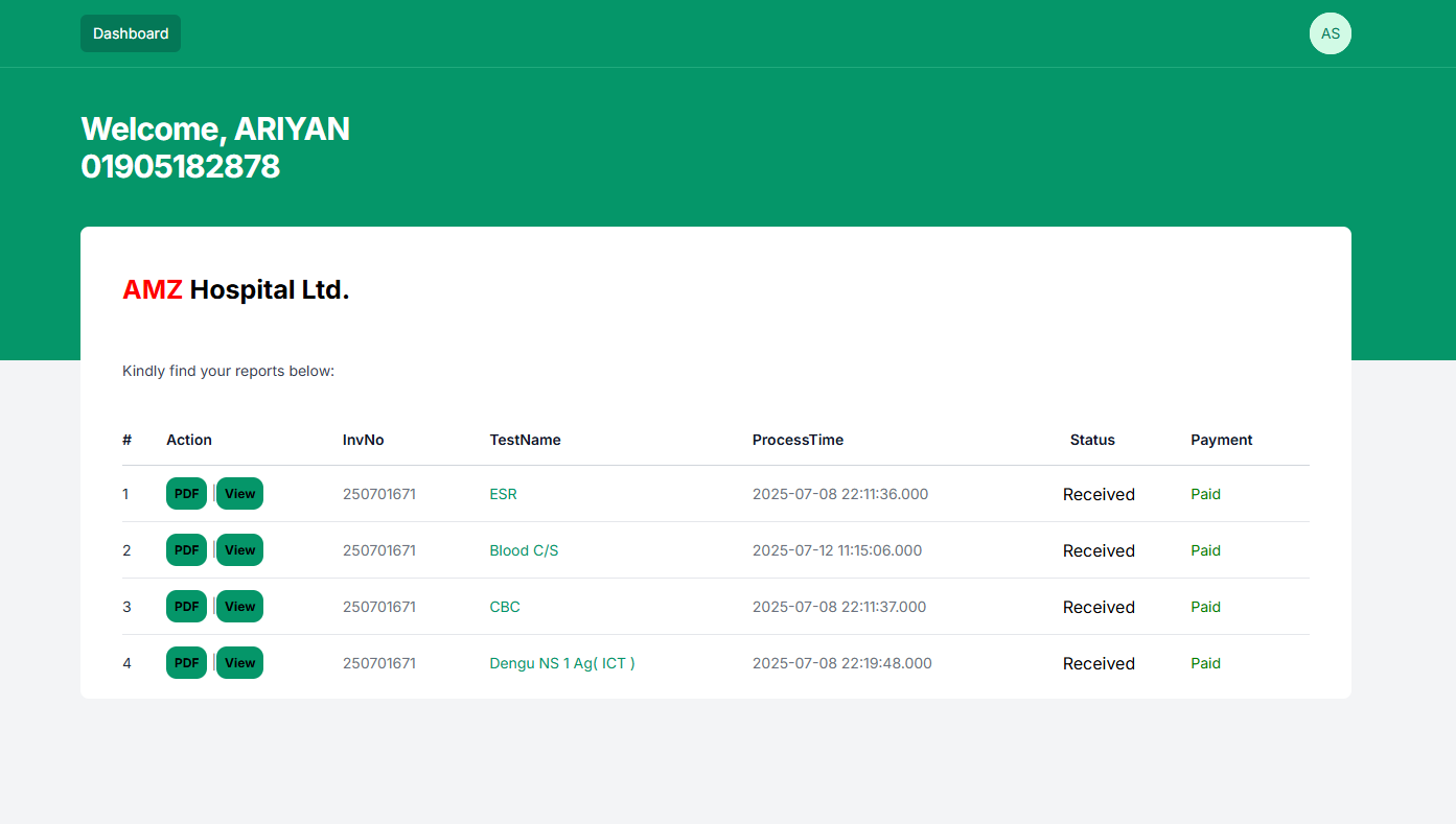 Lab Test Report Management Screenshot